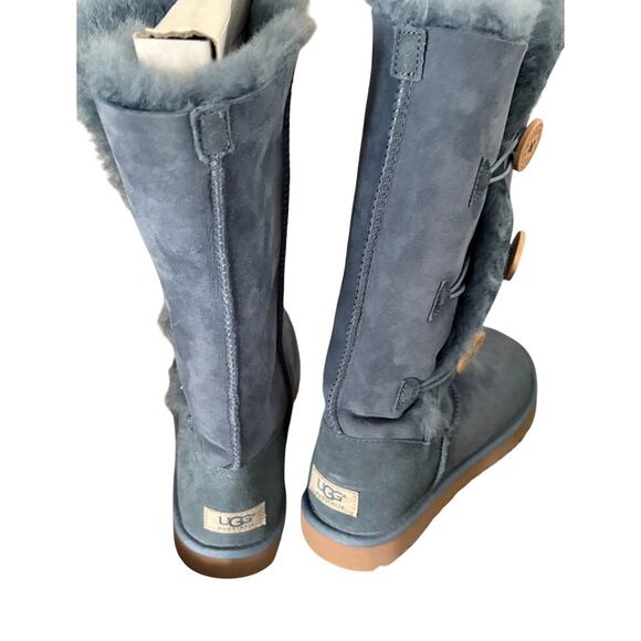 UGG Bailey Button Triplet Boots Navy Shearling Suede Winter Cozy - Picture 4 of 6